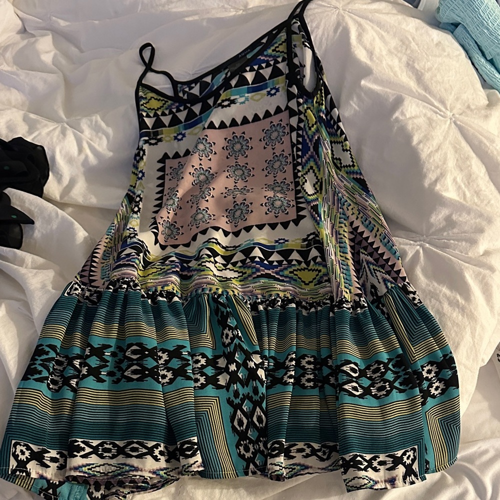 Aqua Multicolor Geometric Print Dress